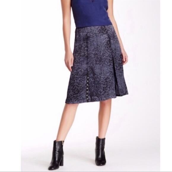 Rebecca Taylor White Noise Purple Black Snap Up Slit Silk A Line Pleat Skirt 0 - Picture 15 of 15